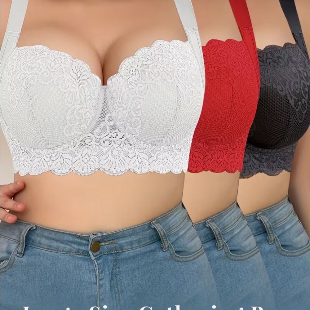 Lace Push-Up Bra Set - White, Red, Black